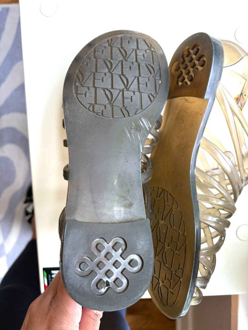 Diane Von Furstenberg DVF Jaya Love Knot Jelly Gladiator Sandal Gray Size 9M - Picture 7 of 10